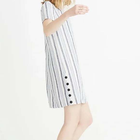 Madewell Linen Side-Button Striped Easy Dress Size XXS - Picture 2 of 16